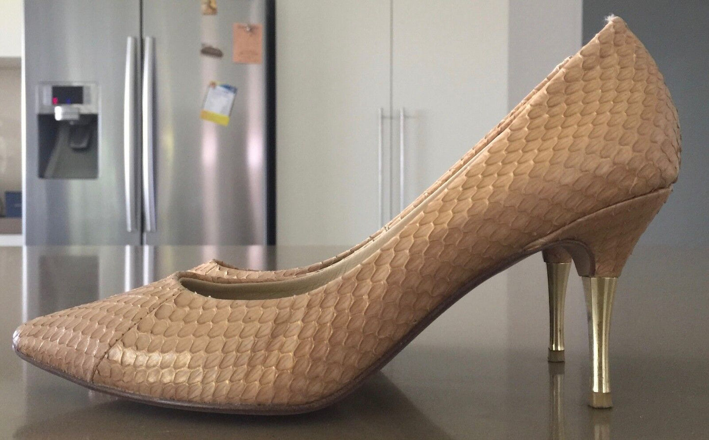 PEDDER RED Shoes Snakeskin Leather Stiletto Pumps Pale Gold Ladies Size 35 NEW