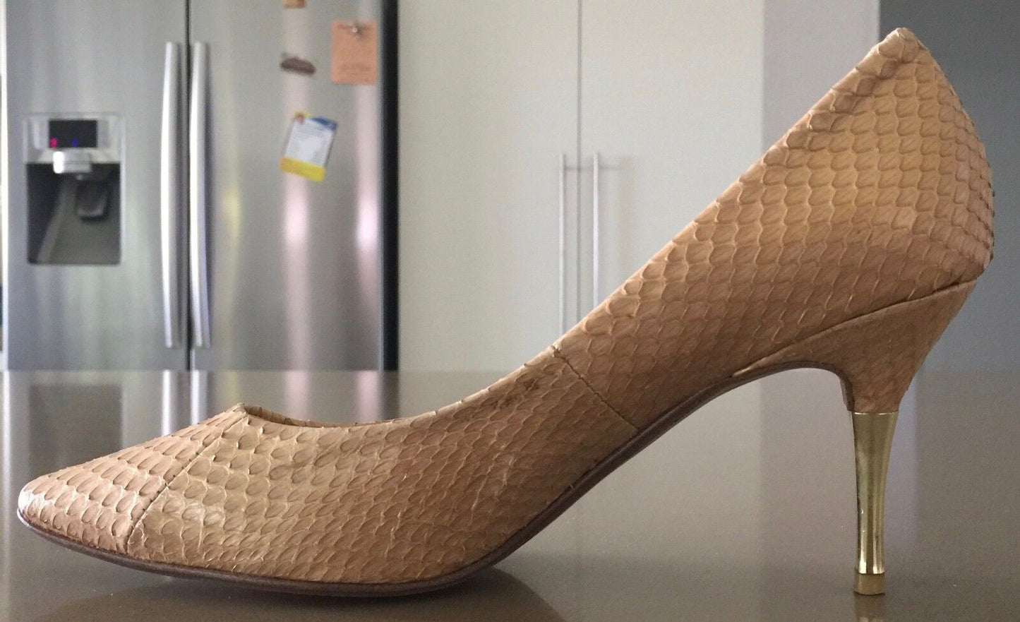 PEDDER RED Shoes Snakeskin Leather Stiletto Pumps Pale Gold Ladies Size 35 NEW