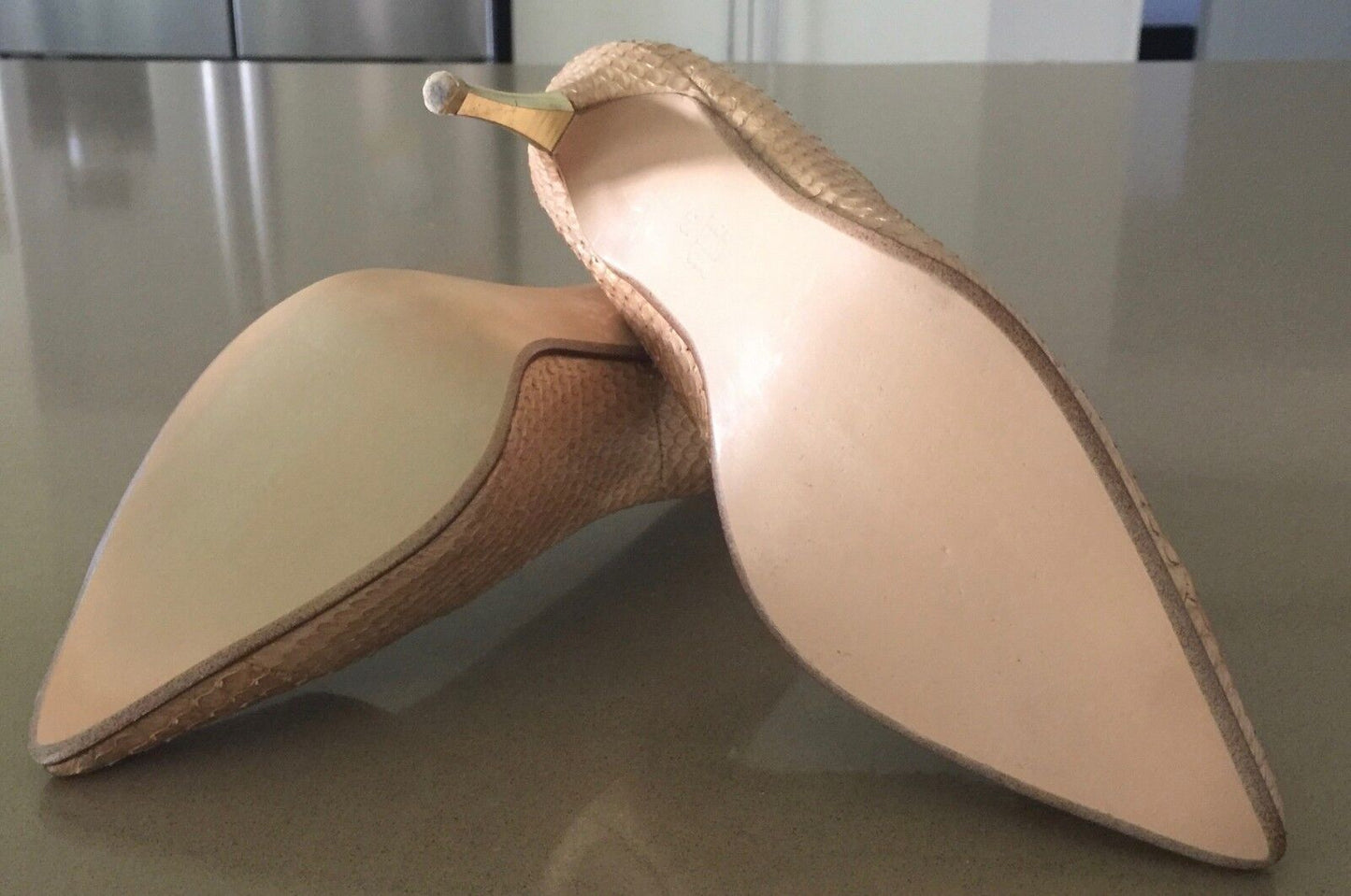 PEDDER RED Shoes Snakeskin Leather Stiletto Pumps Pale Gold Ladies Size 35 NEW