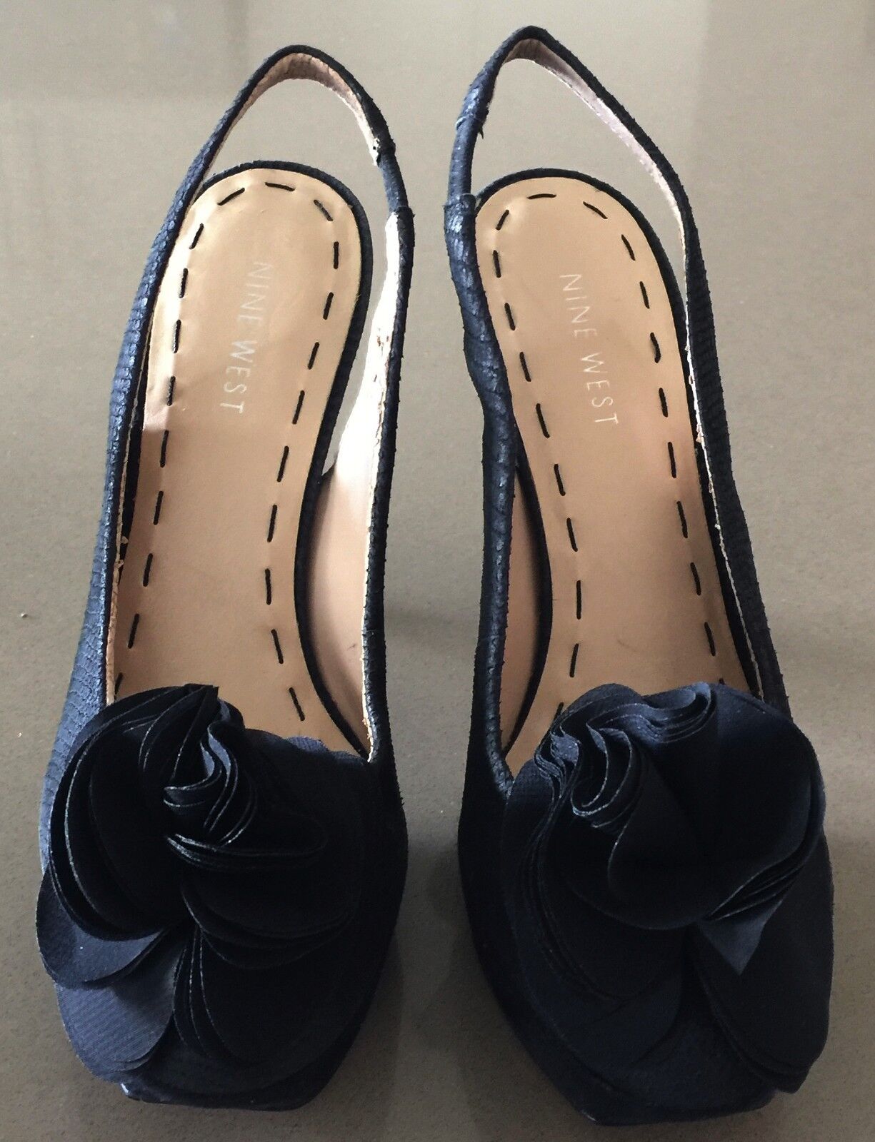 NINE WEST "Qutiepie" Sling Back Shoes Black Snake Print Leather Pumps Size 6M