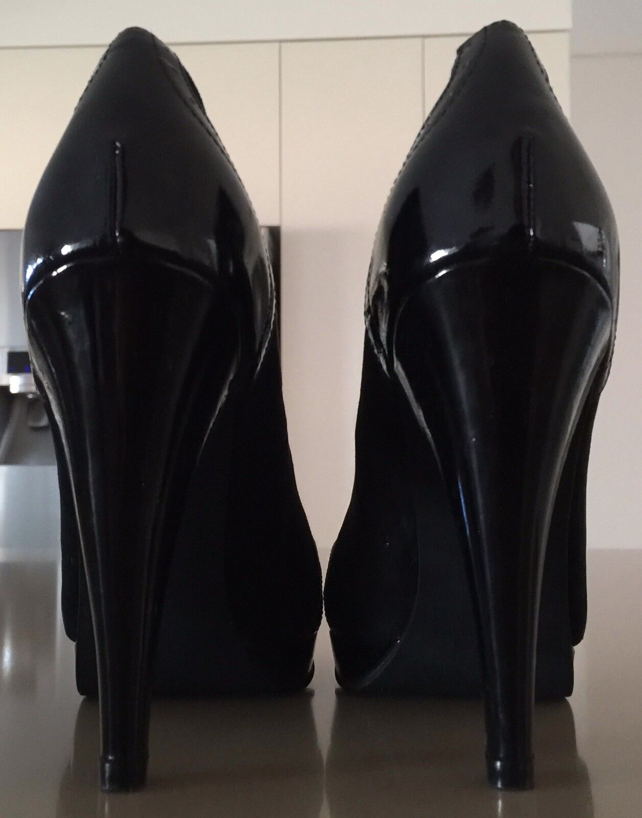 SHOES OF PREY Shoes Leather Mary Jane Brogue Pumps Black Suede Patent 39.5 NEW