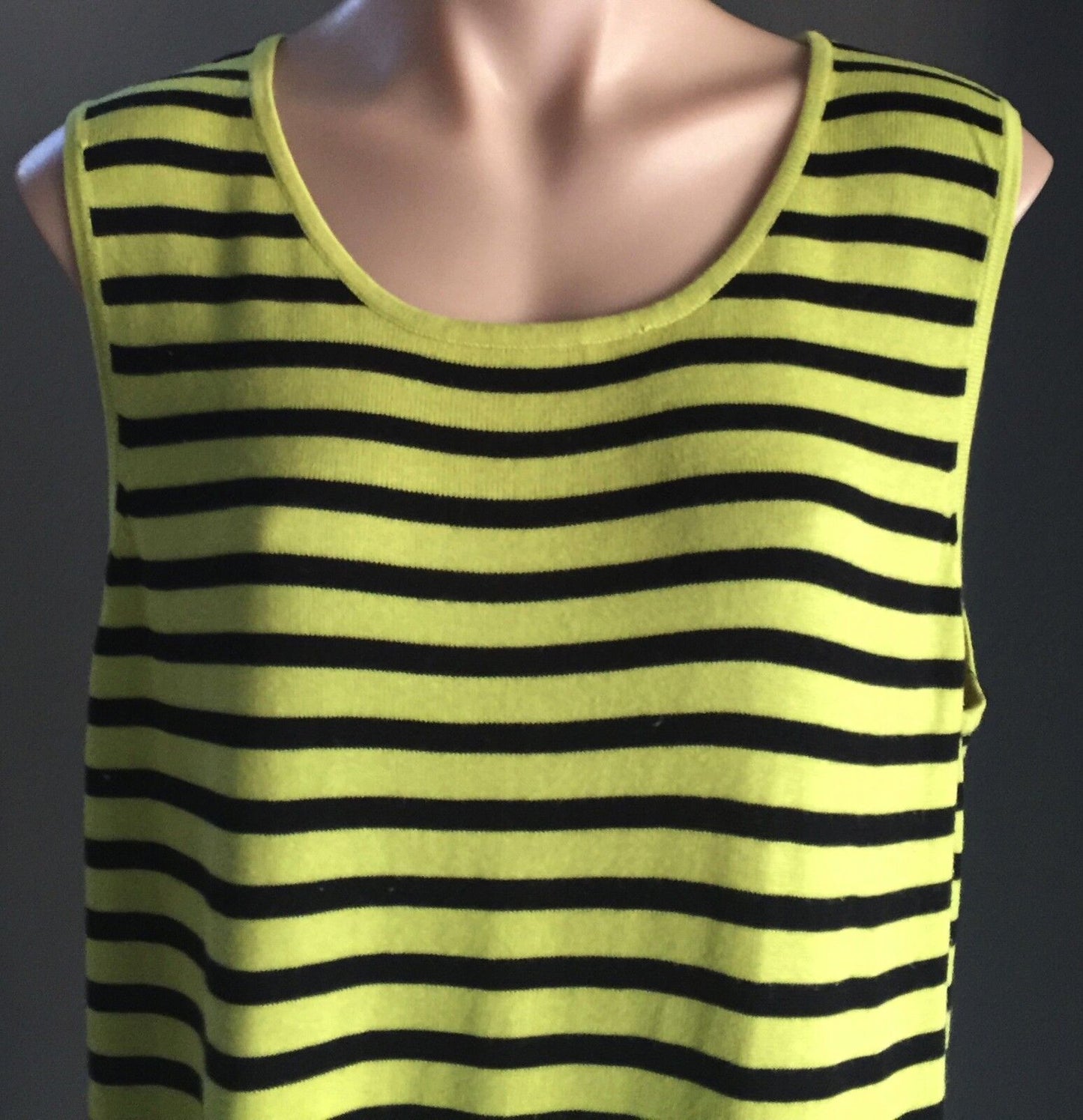 RJ WEAR Tunic Dress Top Lime Green & Black Stripe Knit Plus Size XL 16 18 NEW