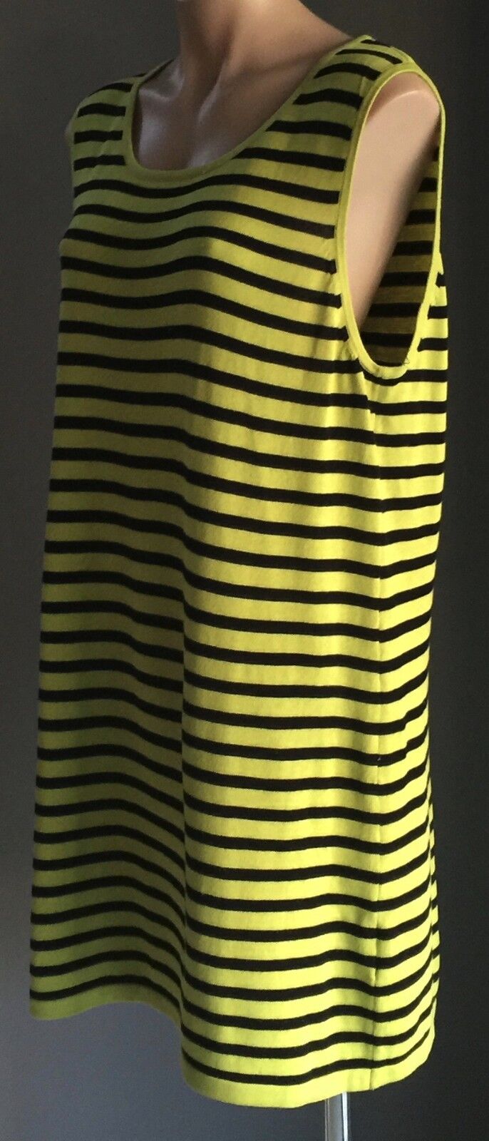 RJ WEAR Tunic Dress Top Lime Green & Black Stripe Knit Plus Size XL 16 18 NEW