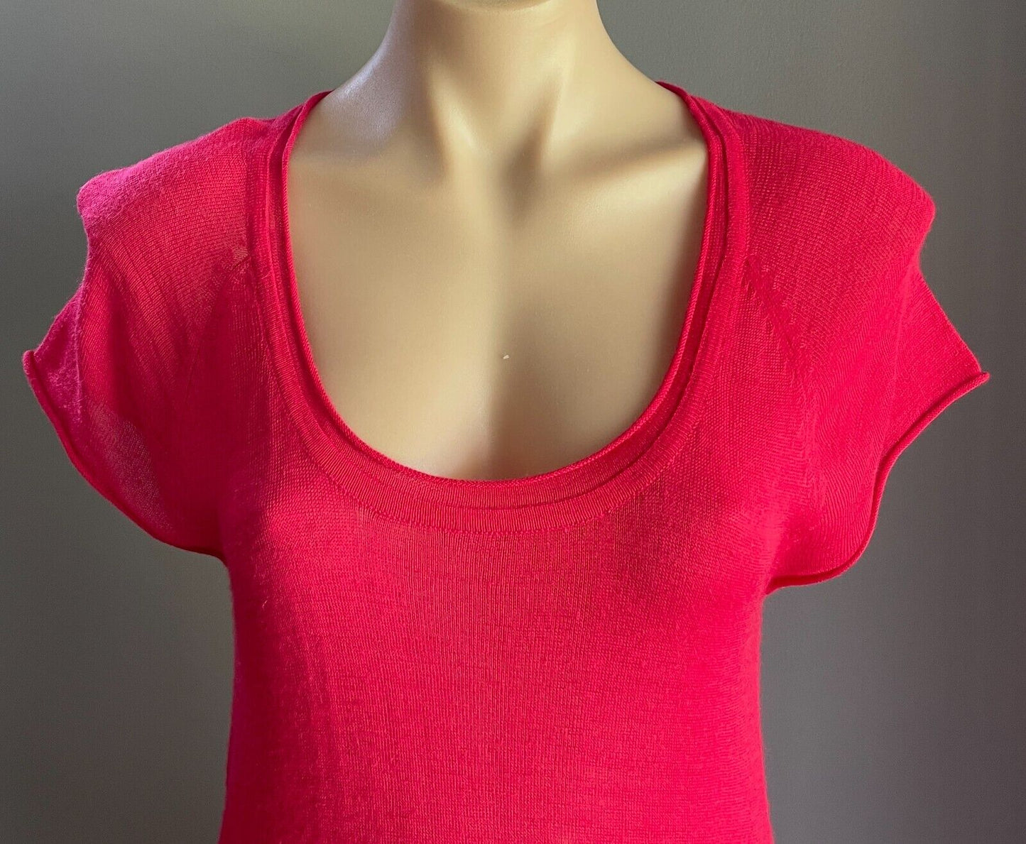 MARKS & SPENCER Dress Crimson Red Short Dip Hem Fine Knit Sz 12 Knee Length NEW