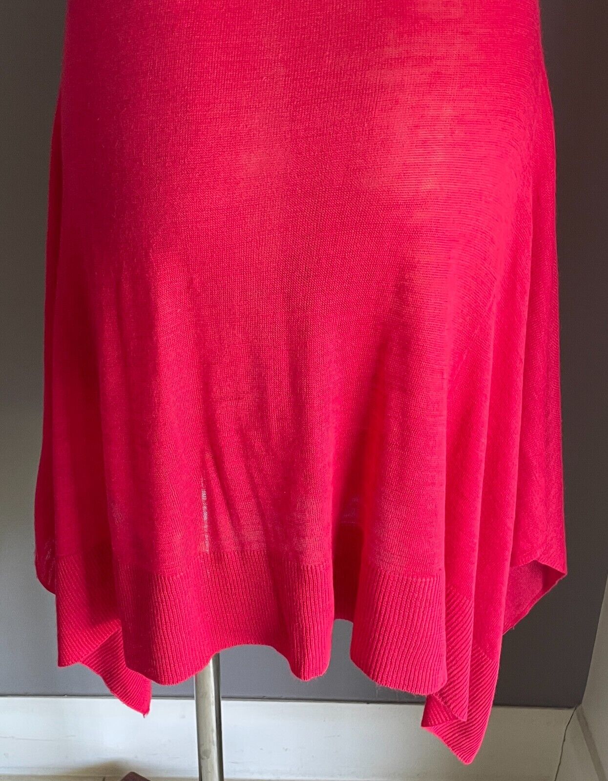 MARKS & SPENCER Dress Crimson Red Short Dip Hem Fine Knit Sz 12 Knee Length NEW