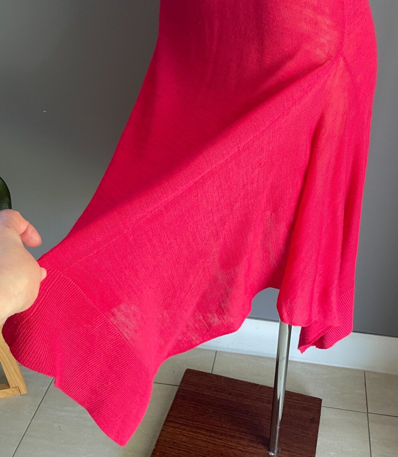 MARKS & SPENCER Dress Crimson Red Short Dip Hem Fine Knit Sz 12 Knee Length NEW