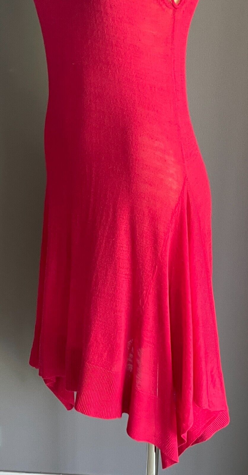 MARKS & SPENCER Dress Crimson Red Short Dip Hem Fine Knit Sz 12 Knee Length NEW