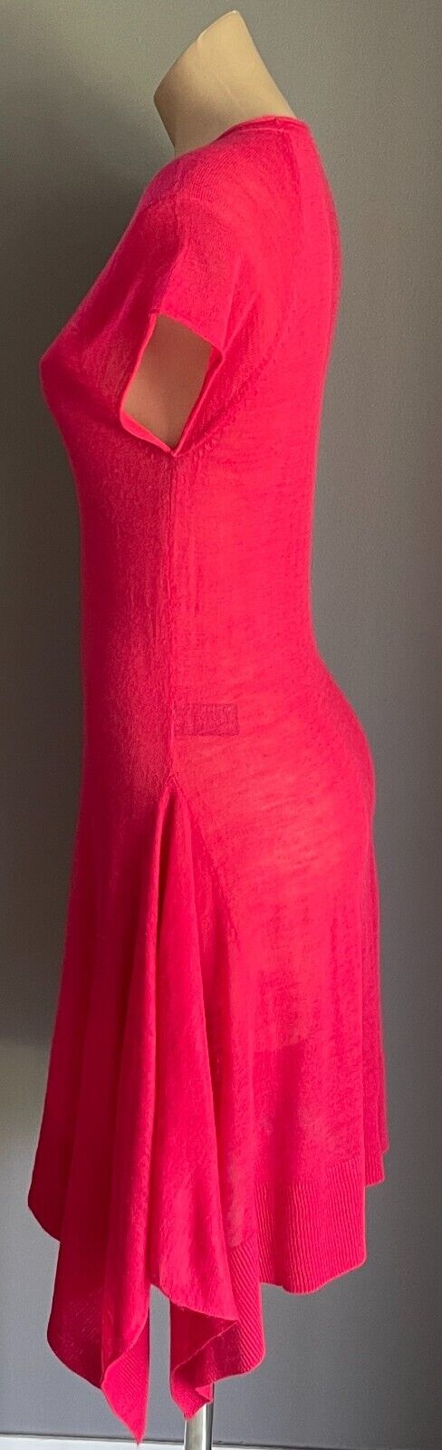 MARKS & SPENCER Dress Crimson Red Short Dip Hem Fine Knit Sz 12 Knee Length NEW