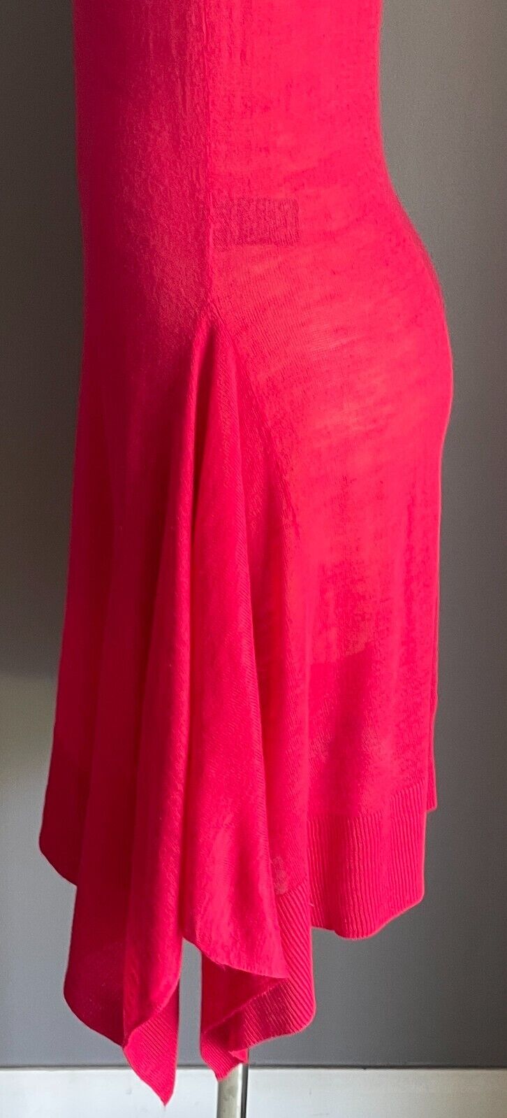 MARKS & SPENCER Dress Crimson Red Short Dip Hem Fine Knit Sz 12 Knee Length NEW