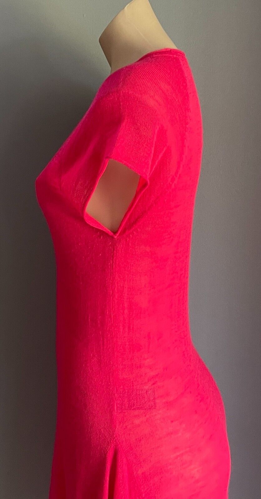 MARKS & SPENCER Dress Crimson Red Short Dip Hem Fine Knit Sz 12 Knee Length NEW