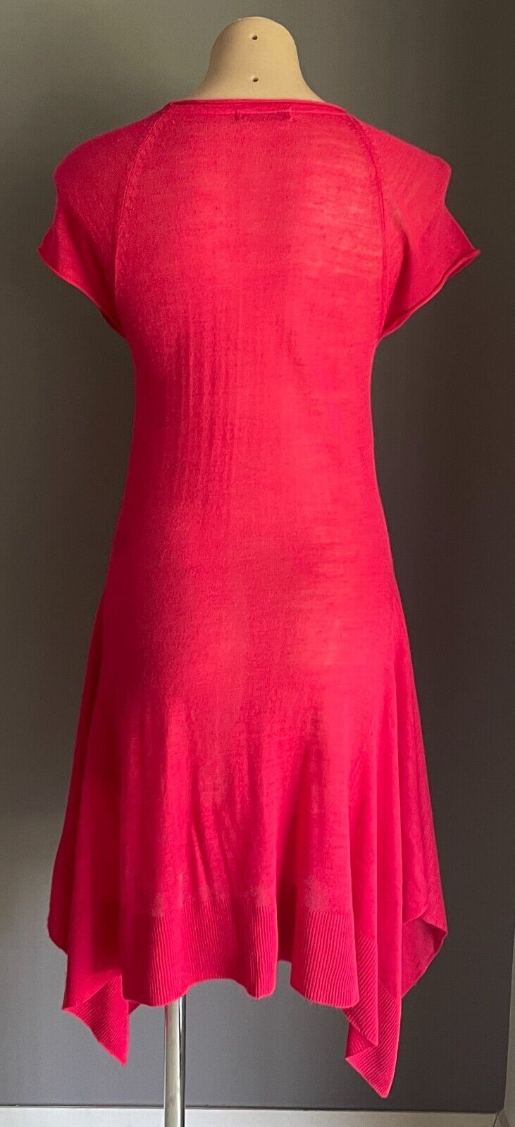 MARKS & SPENCER Dress Crimson Red Short Dip Hem Fine Knit Sz 12 Knee Length NEW