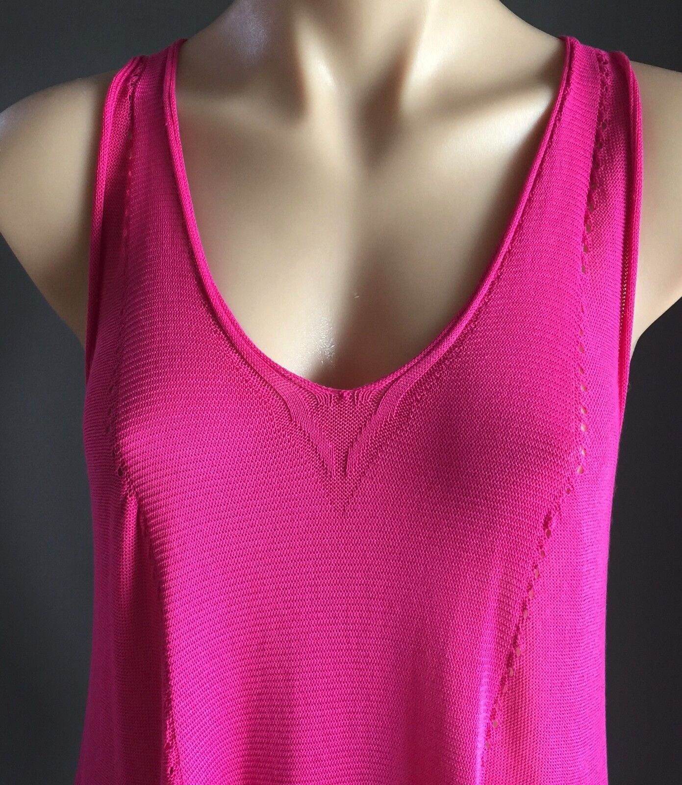 JENDI Hot Pink Dress Sleeveless Fine Knit Dip Hem Frock Size M 12 NEW