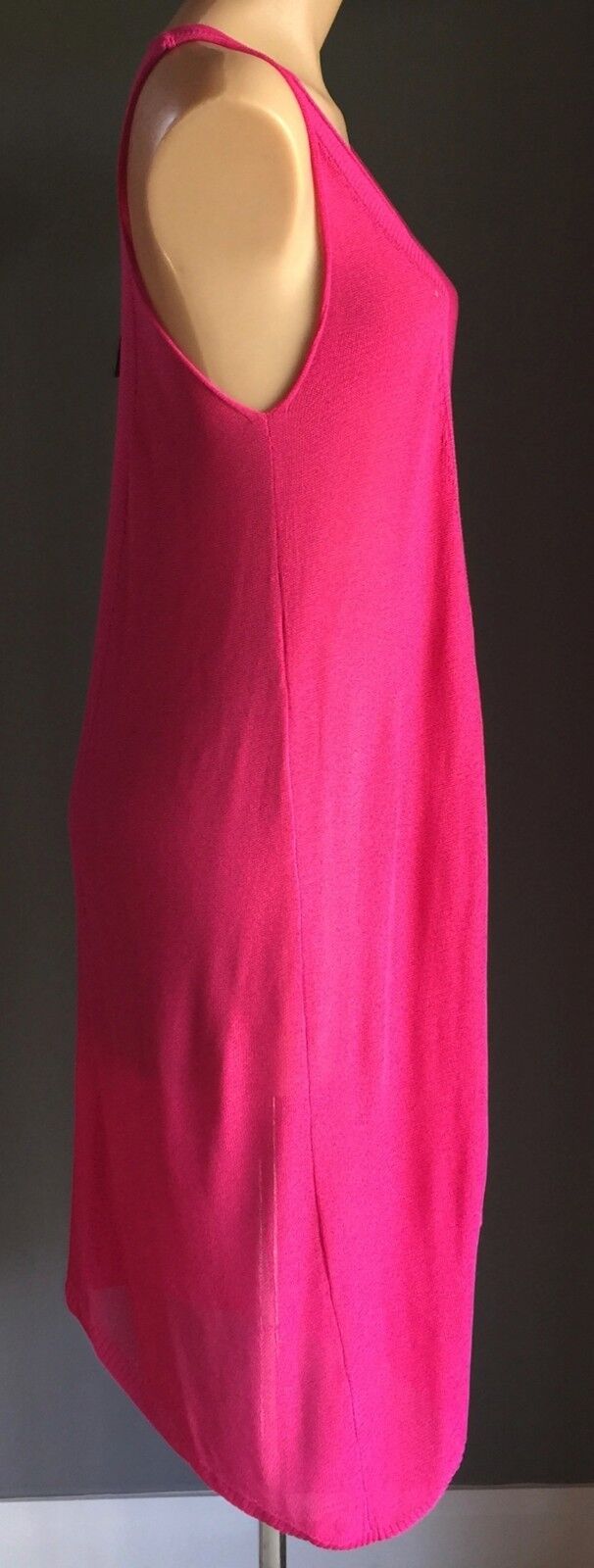 JENDI Hot Pink Dress Sleeveless Fine Knit Dip Hem Frock Size M 12 NEW