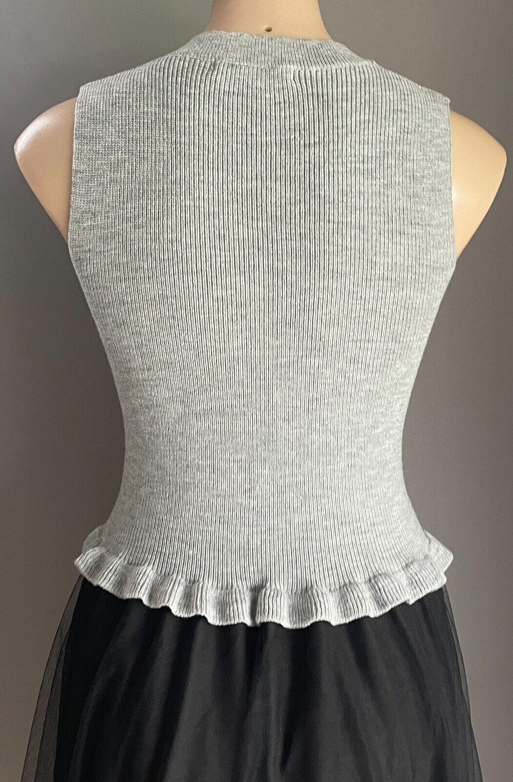 LIAN HU DIE Dress Grey Marl Sleeveless Knit Bodice Black Tulle Skirt Size S 10