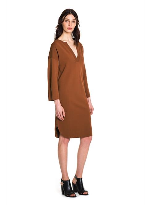 COUNTRY ROAD Dress Shift Half Placket Brown Stretch Knit Bracelet Sleeve Sz S 10