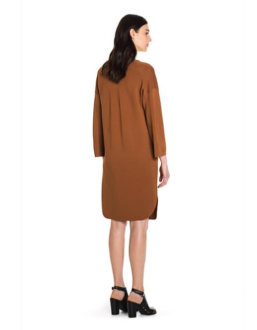 COUNTRY ROAD Dress Shift Half Placket Brown Stretch Knit Bracelet Sleeve Sz S 10