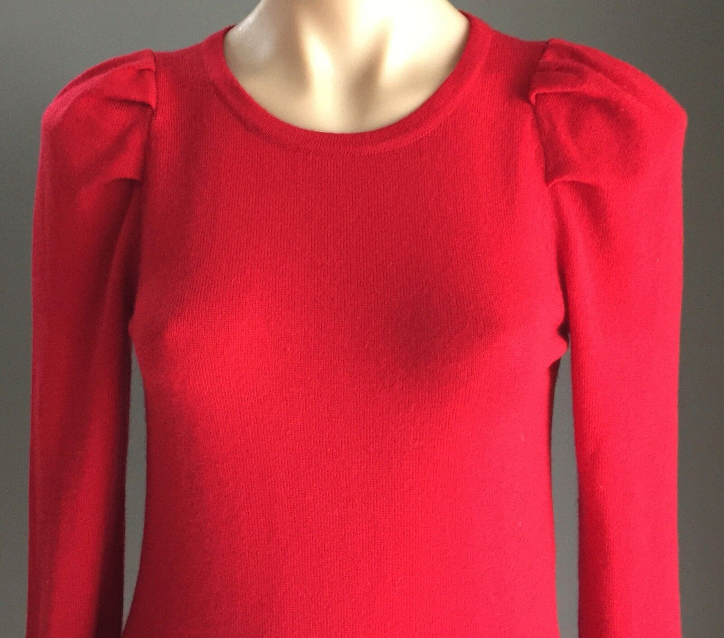 MODA INTERNATIONAL Red Knit Fitted Dress Crystals on Sleeves Size S 10 Vintage