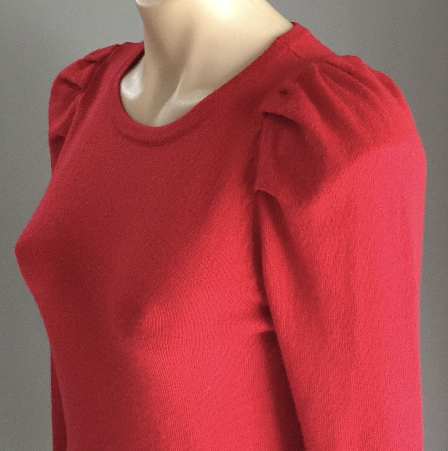 MODA INTERNATIONAL Red Knit Fitted Dress Crystals on Sleeves Size S 10 Vintage