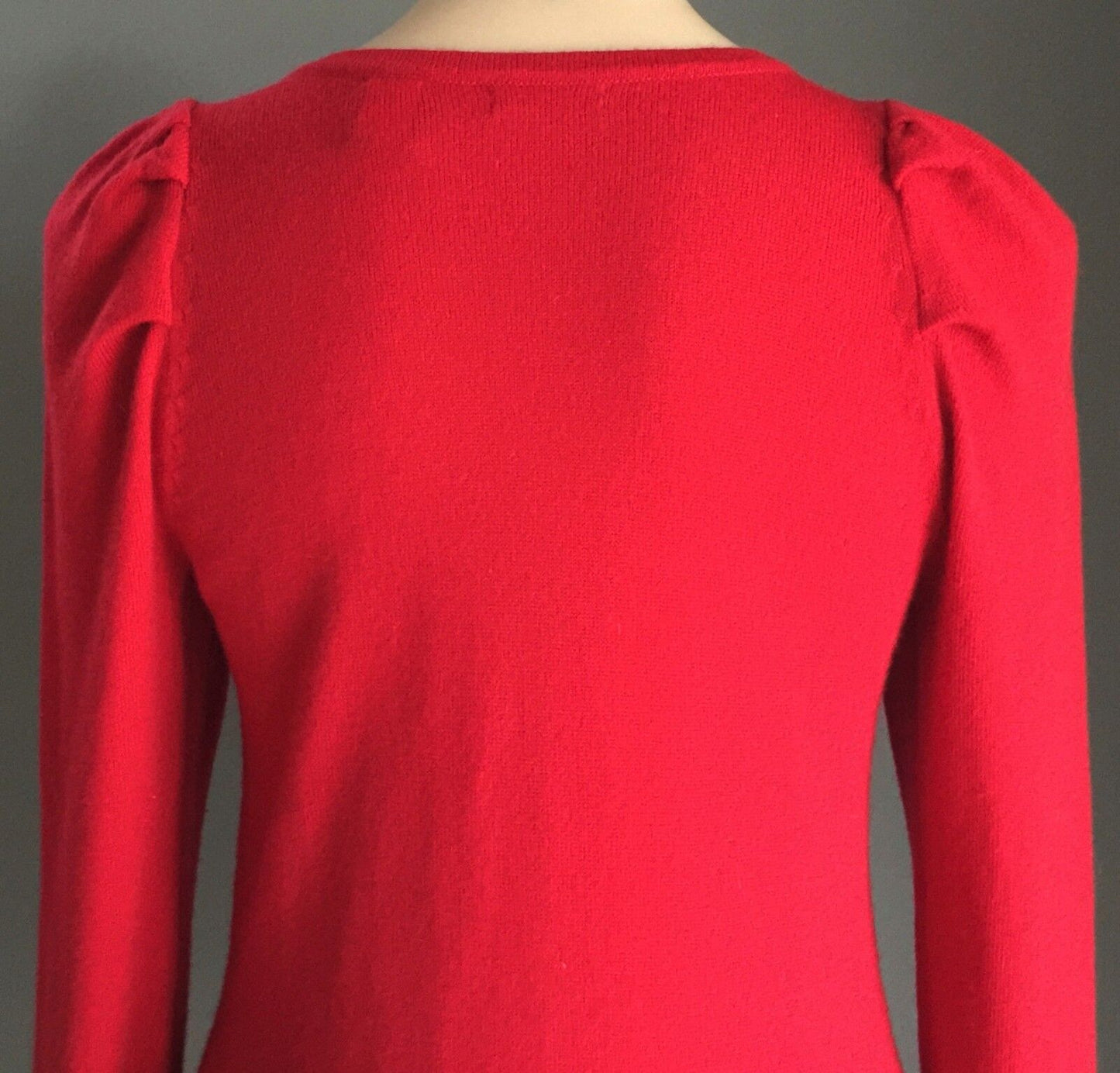 MODA INTERNATIONAL Red Knit Fitted Dress Crystals on Sleeves Size S 10 Vintage