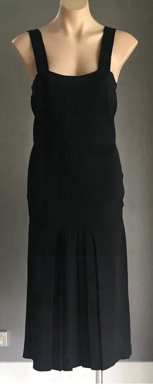 JIGSAW Midi Dress Black Stretch Knit Sleeveless Pleated Size US 3 AU 10