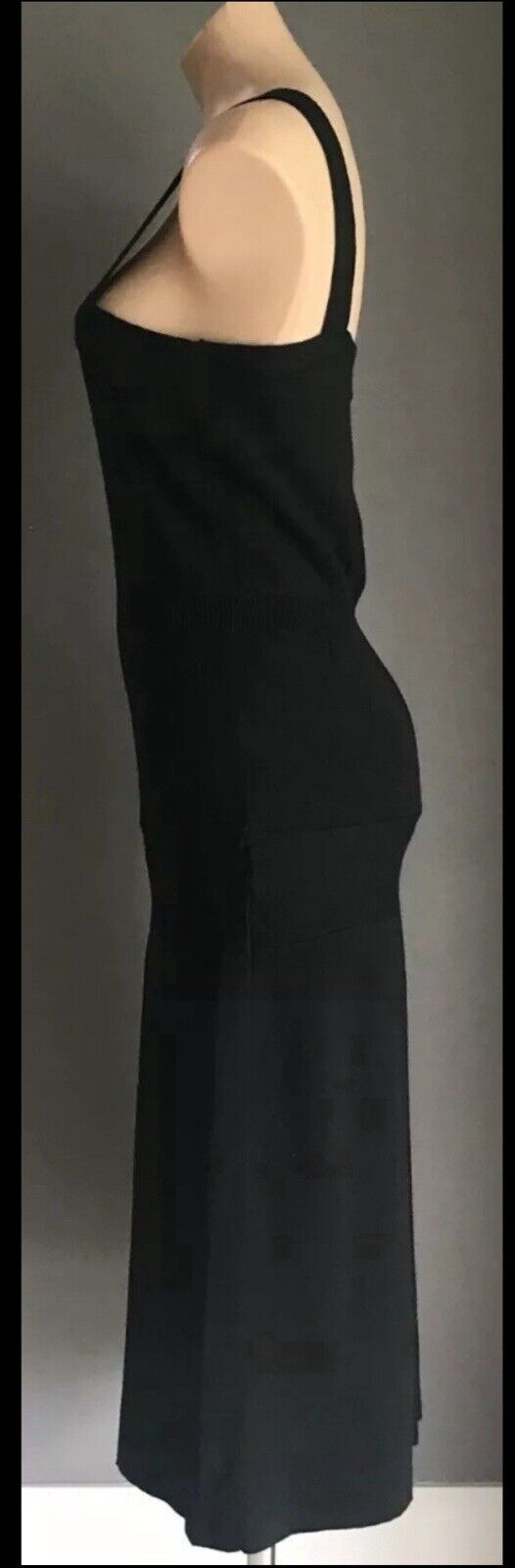 JIGSAW Midi Dress Black Stretch Knit Sleeveless Pleated Size US 3 AU 10