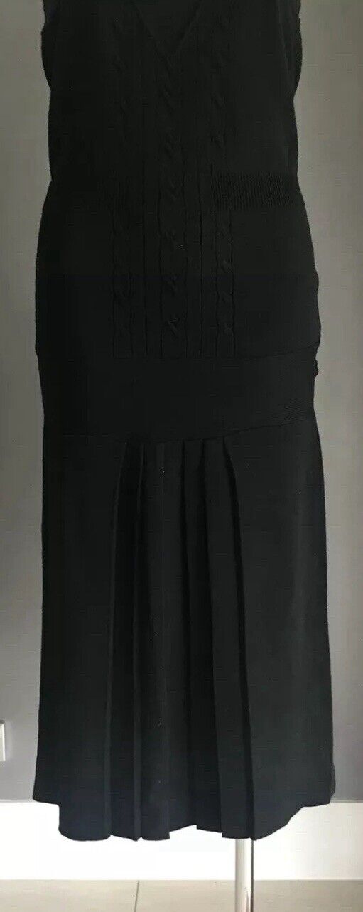 JIGSAW Midi Dress Black Stretch Knit Sleeveless Pleated Size US 3 AU 10