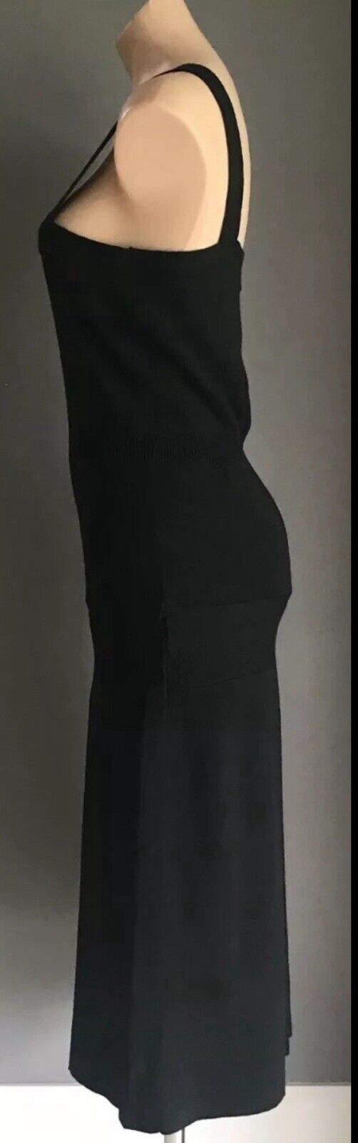 JIGSAW Midi Dress Black Stretch Knit Sleeveless Pleated Size US 3 AU 10