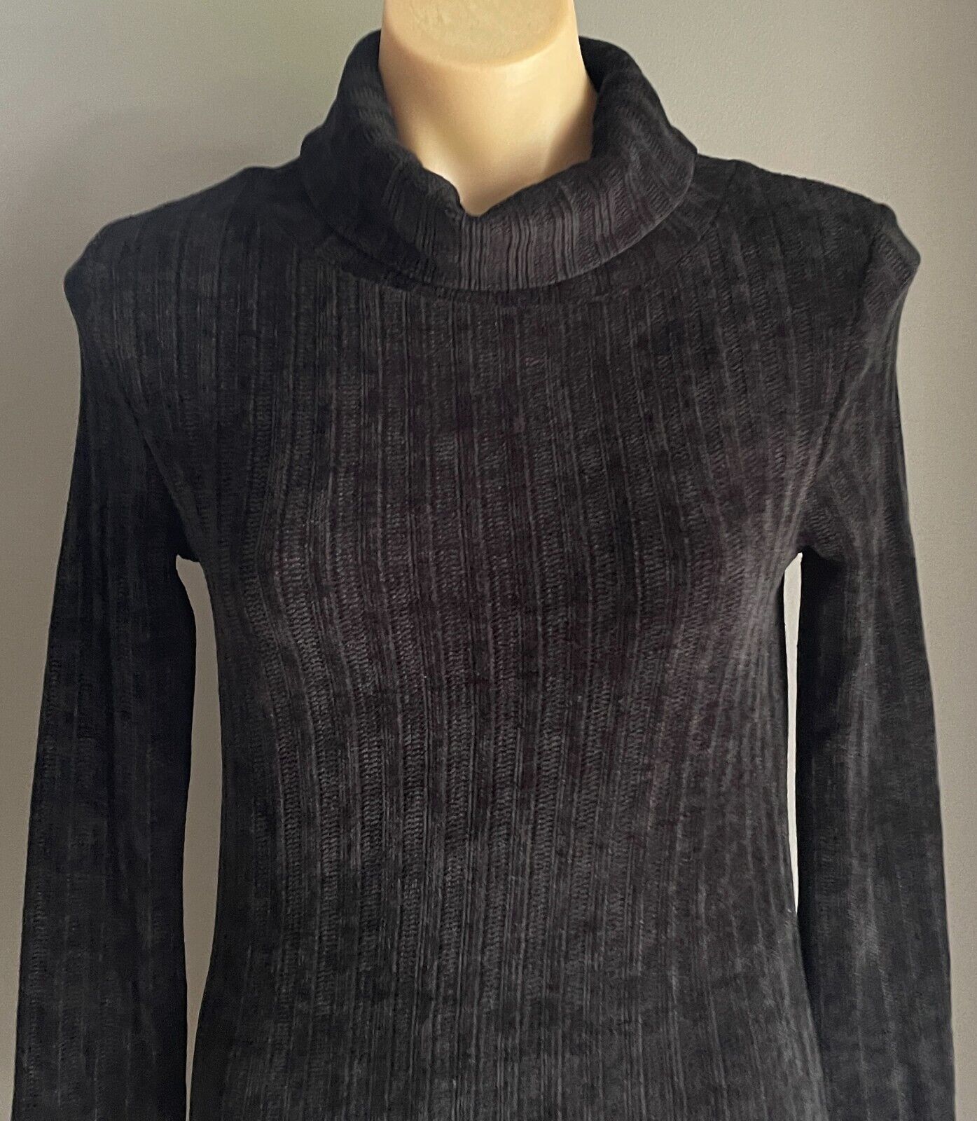 BLACK Stretch Knit Pencil Dress Roll Neck Long Sleeve Lace Hem Insert Sz 10 NEW
