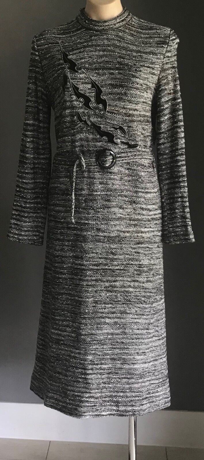 VERONA KNITS by LEON CUTLER Knit Dress Grey Black White Long Sleeve Size 12