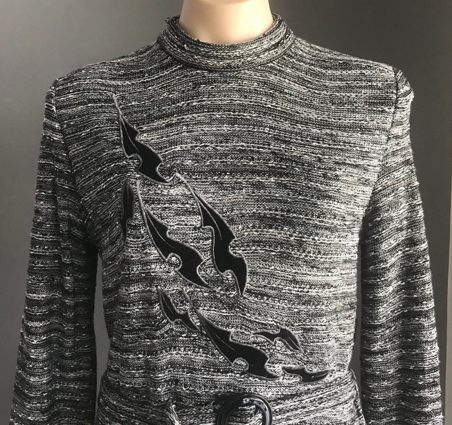 VERONA KNITS by LEON CUTLER Knit Dress Grey Black White Long Sleeve Size 12