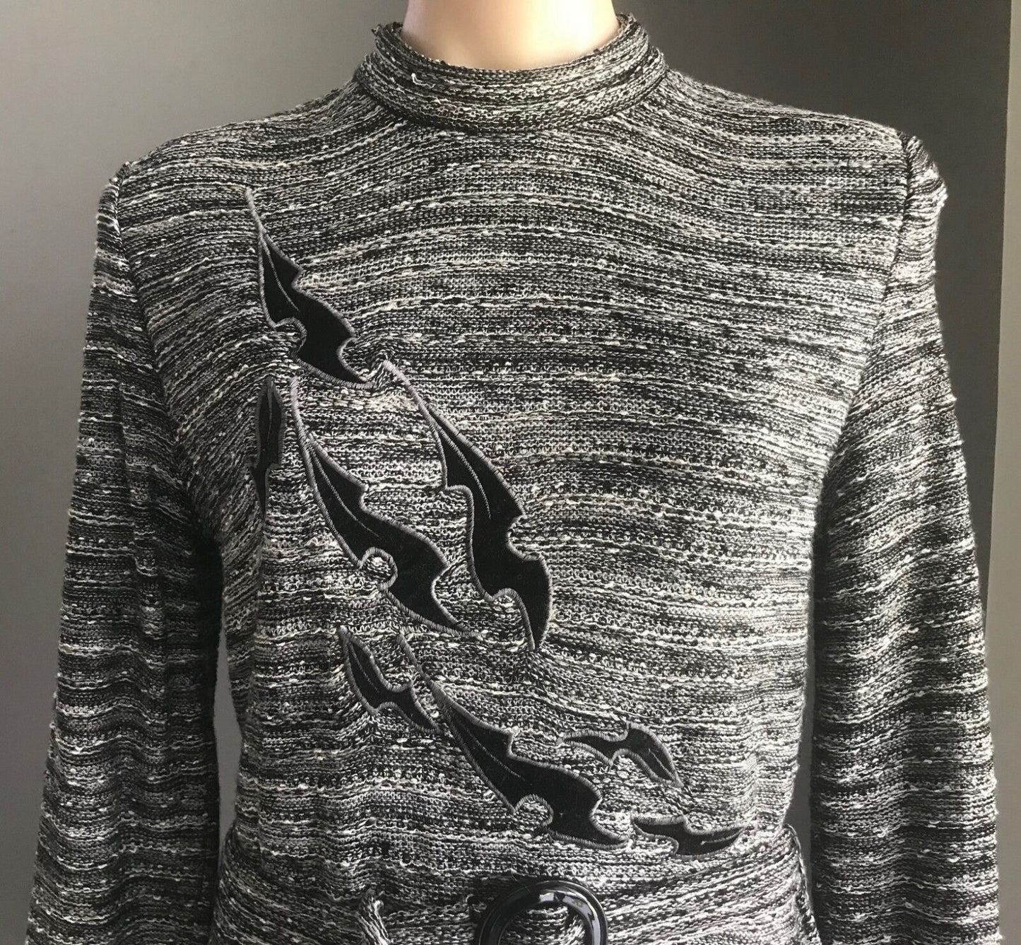 VERONA KNITS by LEON CUTLER Knit Dress Grey Black White Long Sleeve Size 12