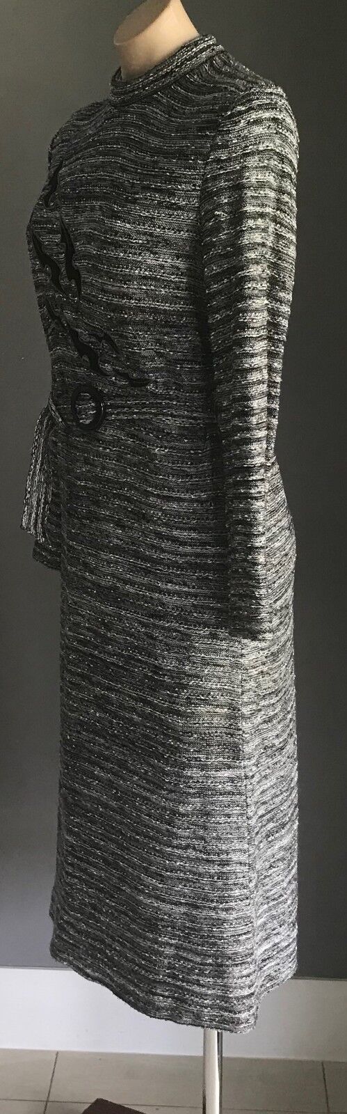 VERONA KNITS by LEON CUTLER Knit Dress Grey Black White Long Sleeve Size 12