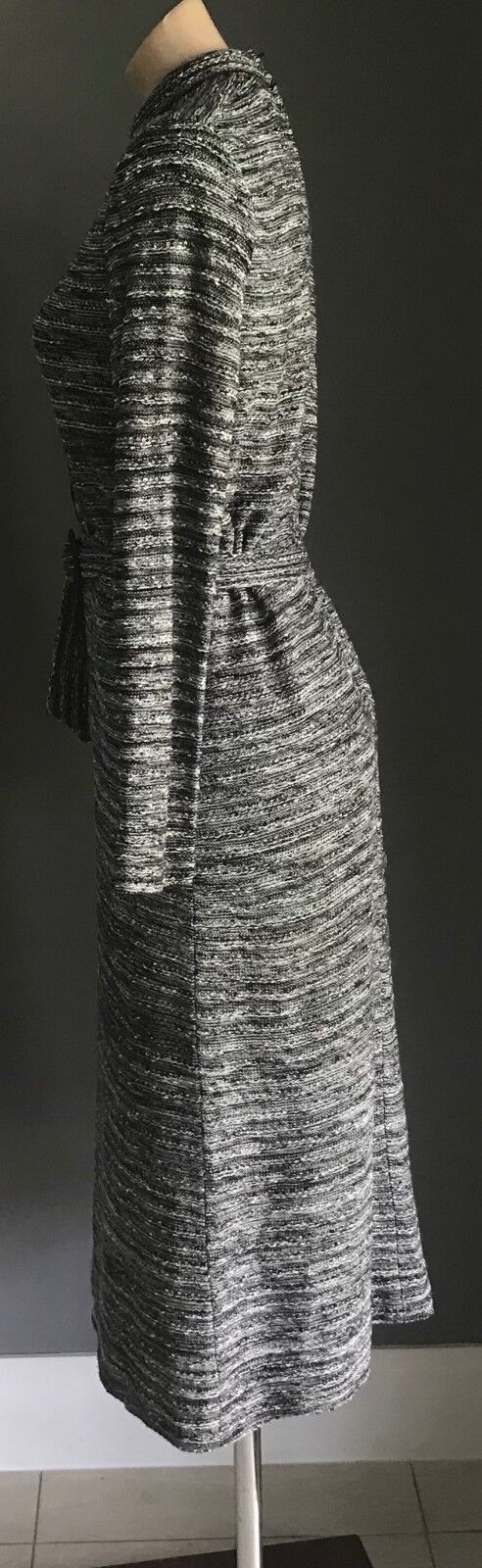 VERONA KNITS by LEON CUTLER Knit Dress Grey Black White Long Sleeve Size 12