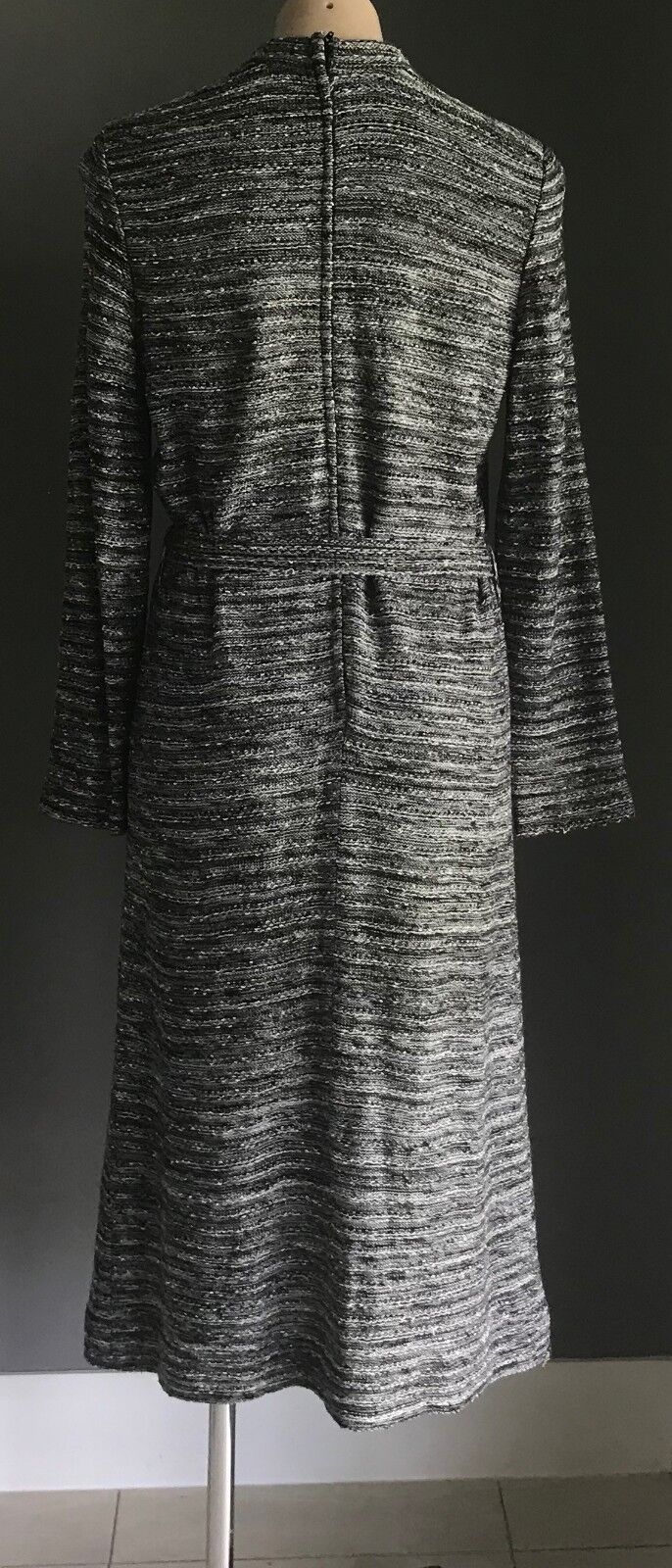 VERONA KNITS by LEON CUTLER Knit Dress Grey Black White Long Sleeve Size 12