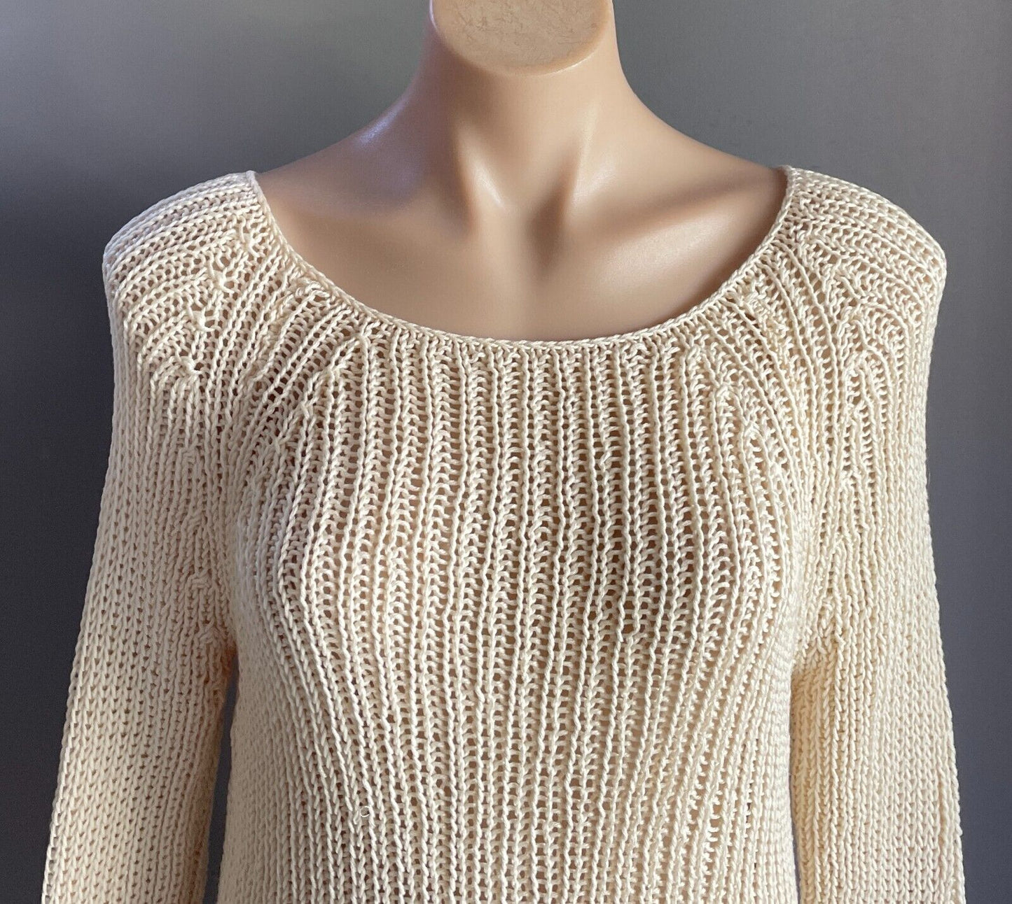 DANIELLE CHIEL Knit Dress Cream Hand  Long Sleeves Size 10 12 Luxury Brand Rare