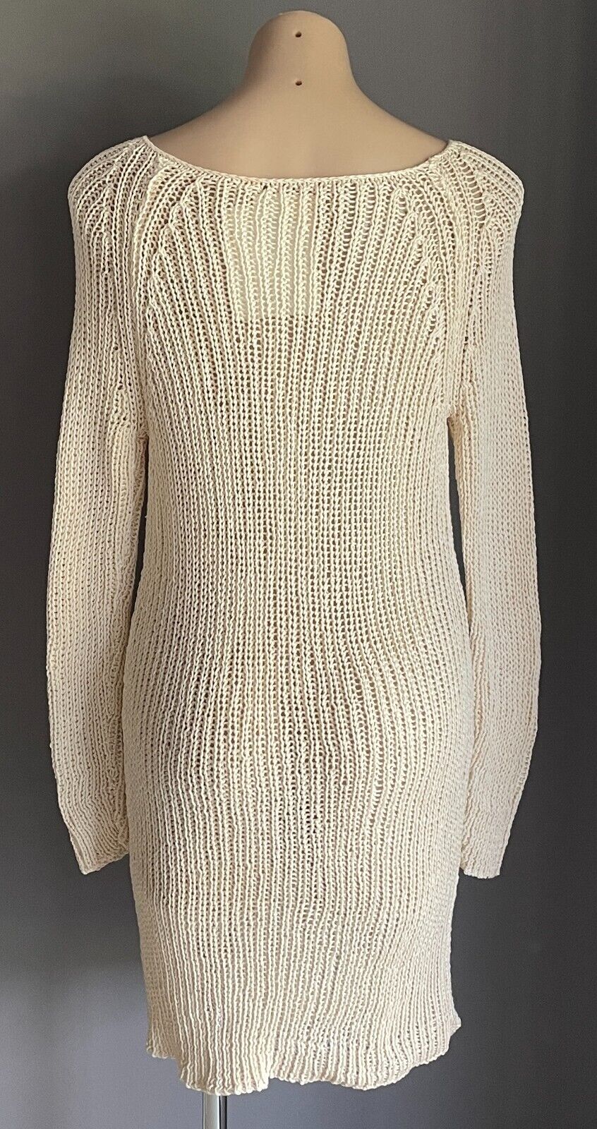 DANIELLE CHIEL Knit Dress Cream Hand  Long Sleeves Size 10 12 Luxury Brand Rare