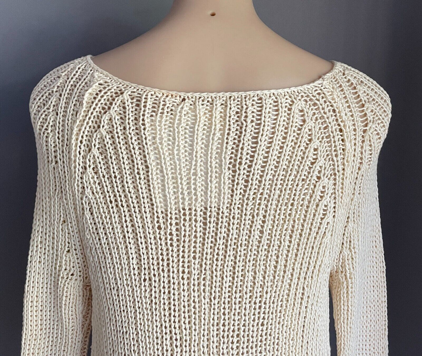 DANIELLE CHIEL Knit Dress Cream Hand  Long Sleeves Size 10 12 Luxury Brand Rare