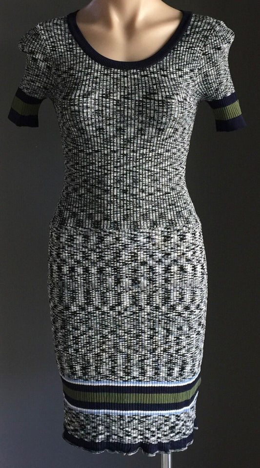 SANDRO PARIS Dress Knit Monochrome Short Sleeve Stretch Size 1 AU 8 10 Vintage