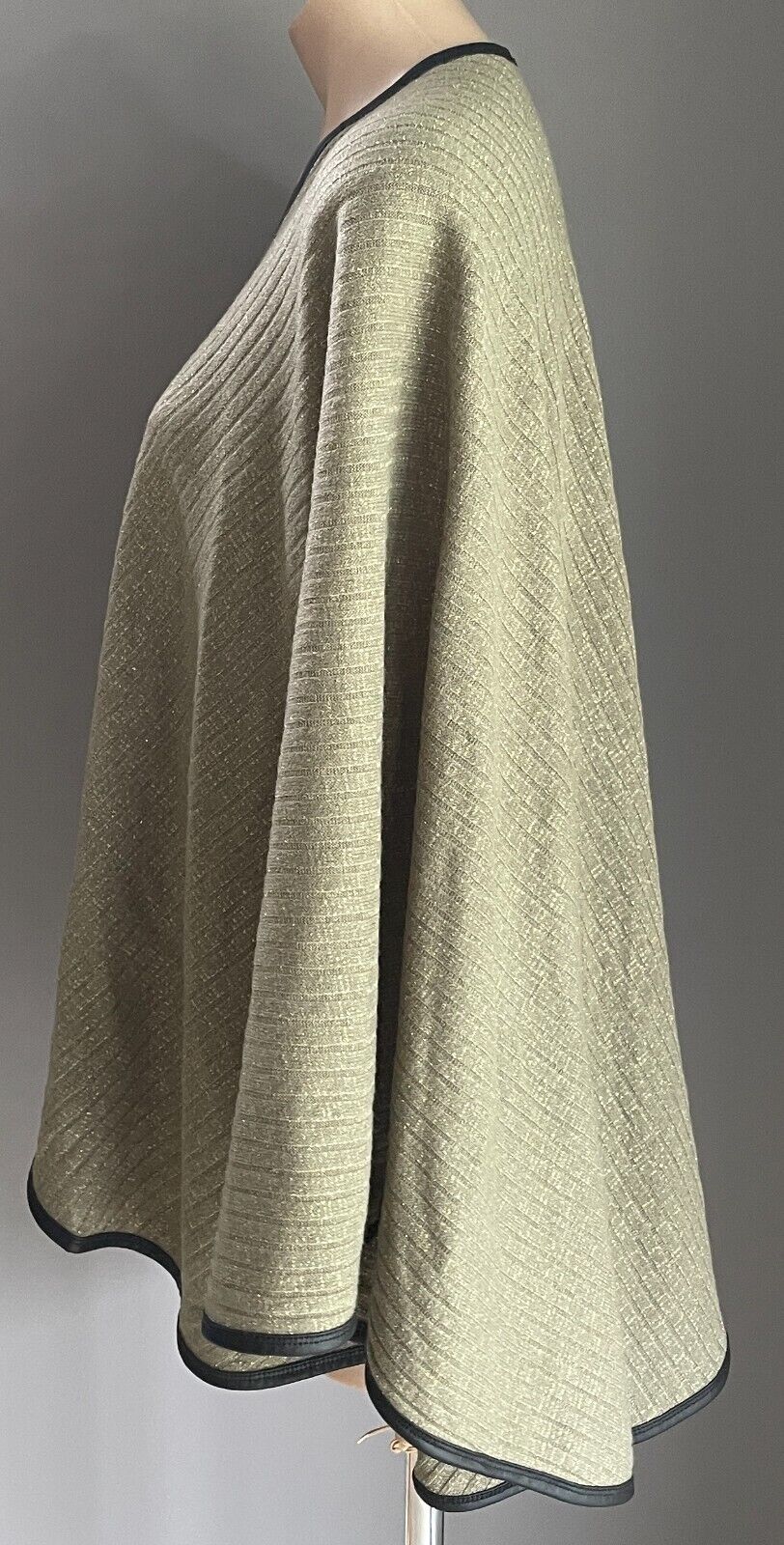 TRES BELLE Poncho Cape Khaki Gold Thread Cape Ribbed Fabric Black Piping 10 - 16