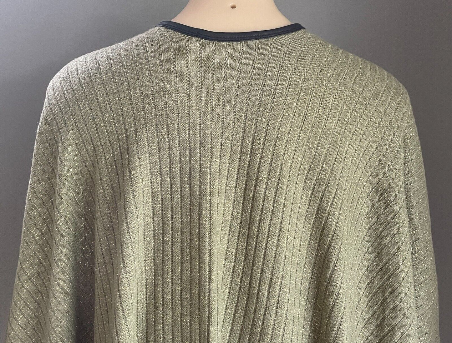 TRES BELLE Poncho Cape Khaki Gold Thread Cape Ribbed Fabric Black Piping 10 - 16