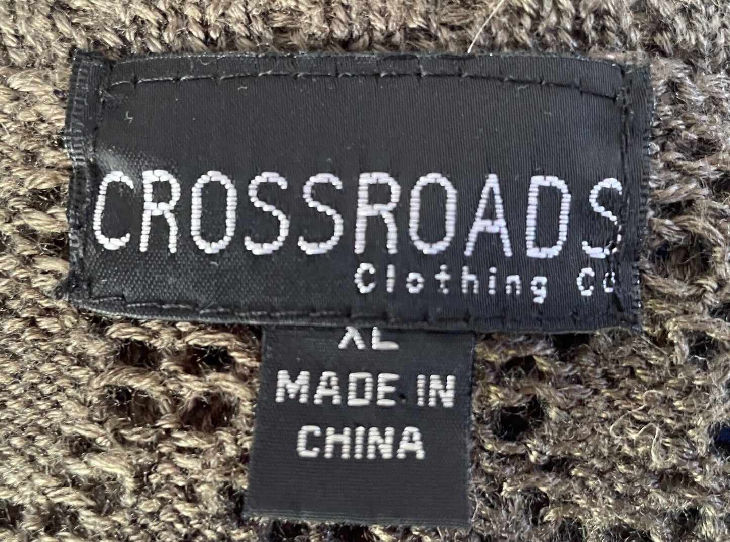 CROSSROADS Cardigan Khaki Open Knit Stitch Size XL Tie Front Short Sleeve Shrug