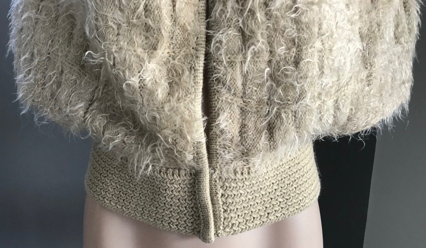 SES Knit Shrug Cardigan Beige & Gold Thread "Fluffy" Cape Poncho Cardigan Sz10