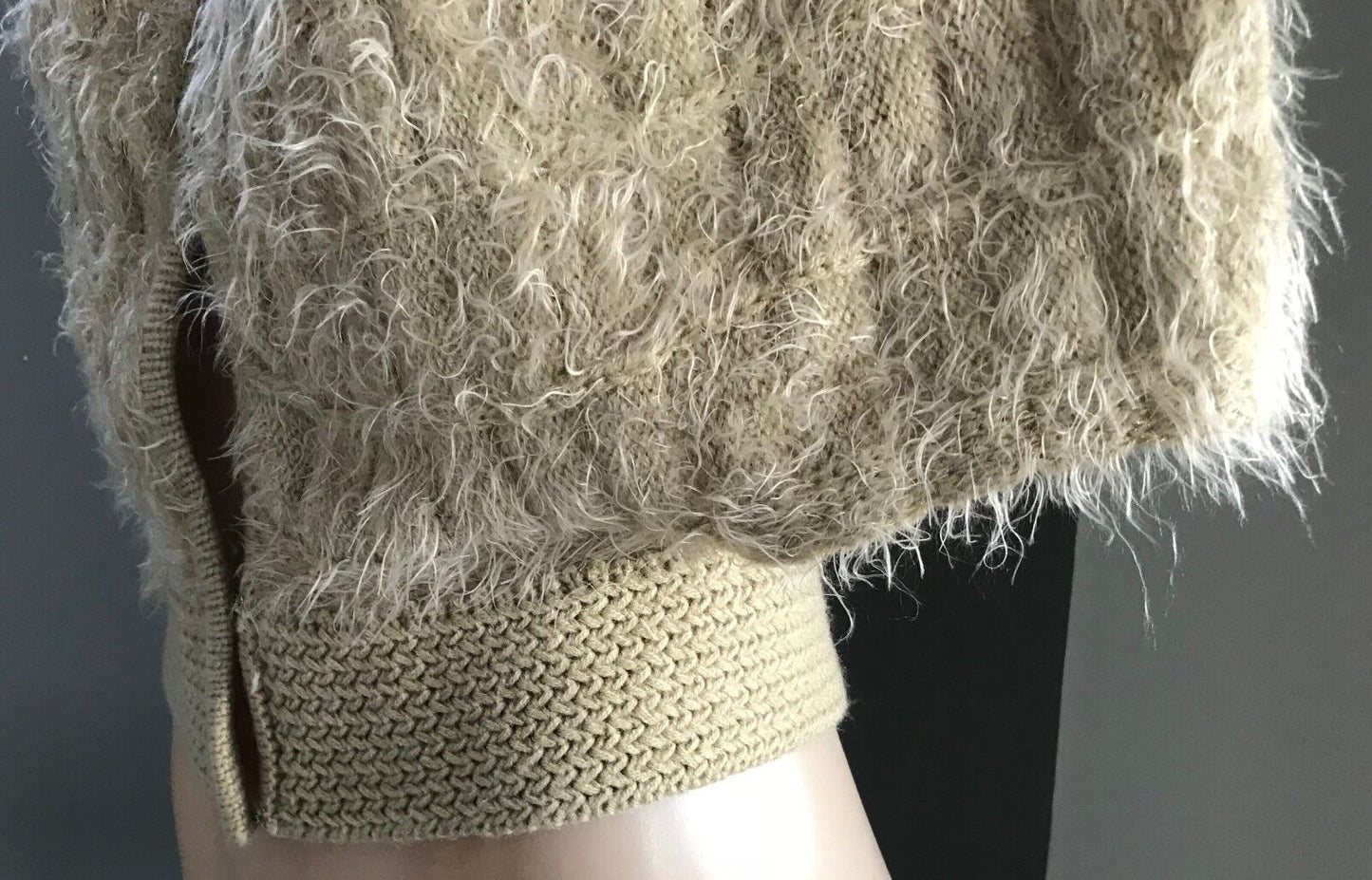 SES Knit Shrug Cardigan Beige & Gold Thread "Fluffy" Cape Poncho Cardigan Sz10