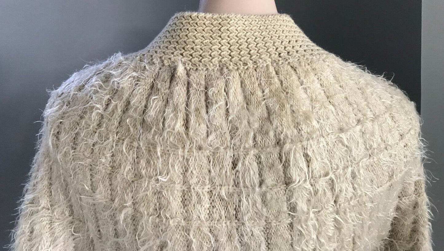 SES Knit Shrug Cardigan Beige & Gold Thread "Fluffy" Cape Poncho Cardigan Sz10
