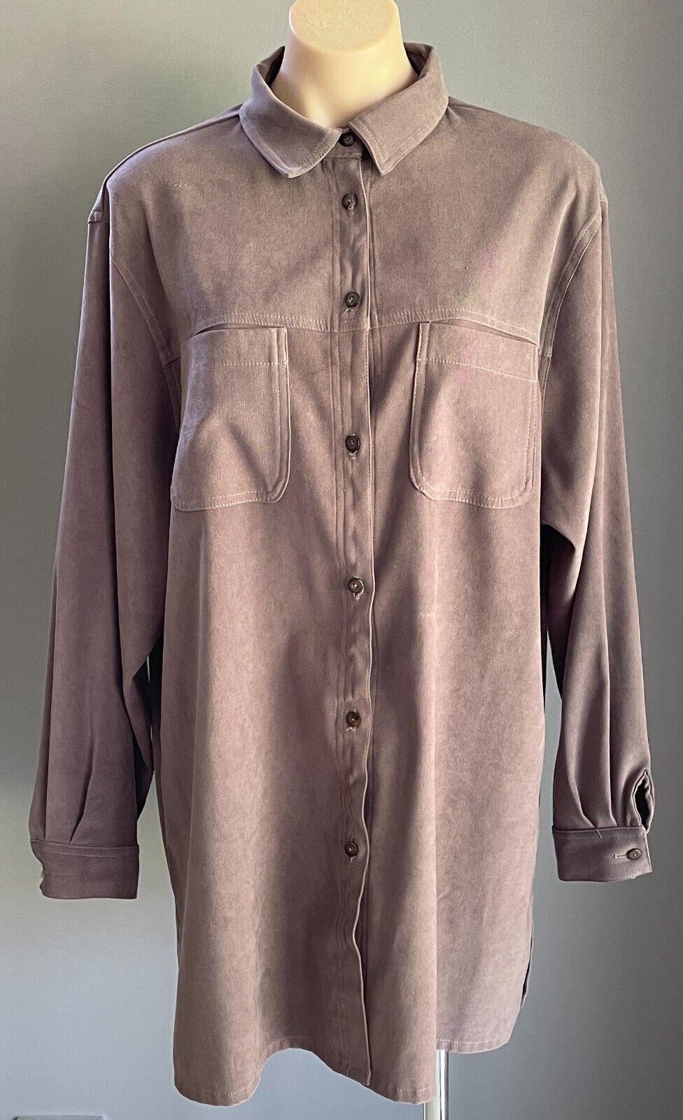 BLACK PEPPER Jacket Brown Suede Look Long Sleeve Button Front Over Shirt Size 18