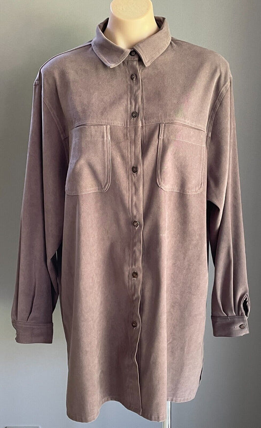 BLACK PEPPER Jacket Brown Suede Look Long Sleeve Button Front Over Shirt Size 18