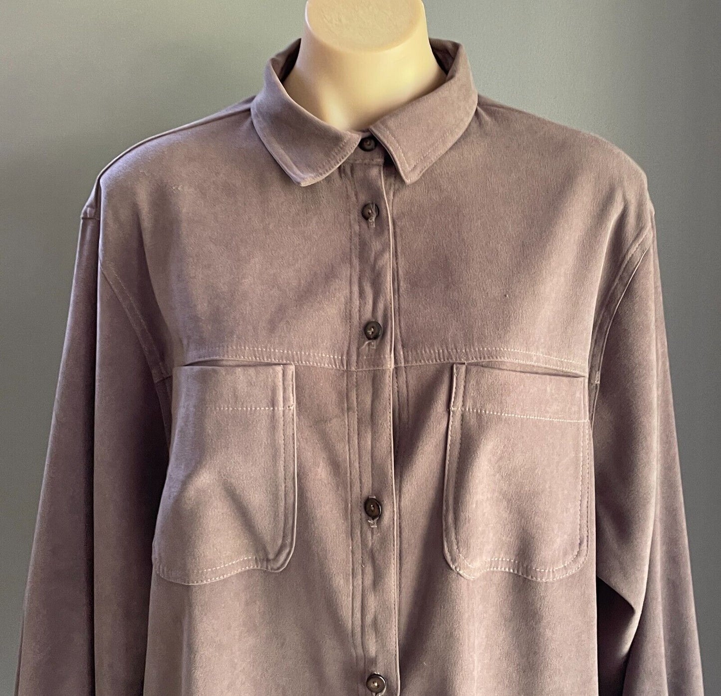 BLACK PEPPER Jacket Brown Suede Look Long Sleeve Button Front Over Shirt Size 18