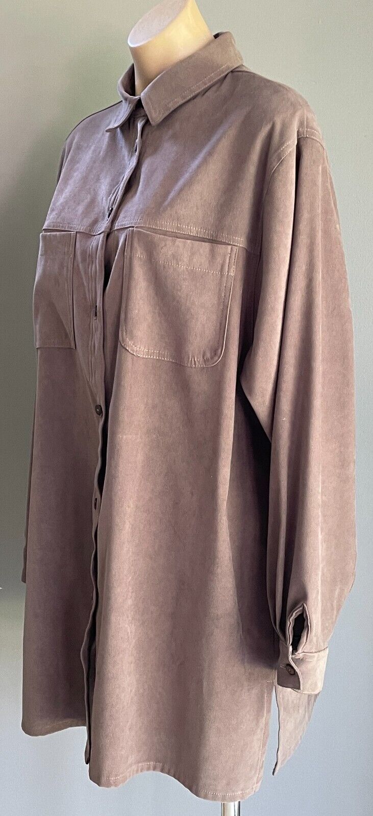 BLACK PEPPER Jacket Brown Suede Look Long Sleeve Button Front Over Shirt Size 18