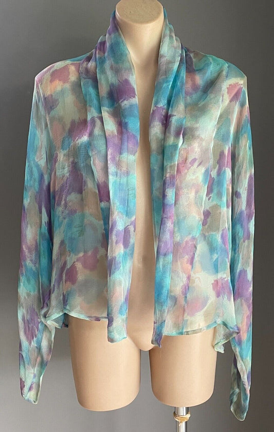 GAY NAFFINE Sheer Watercolour Long Sleeve Bolero Open Top Siz 12 1990s Adelaide