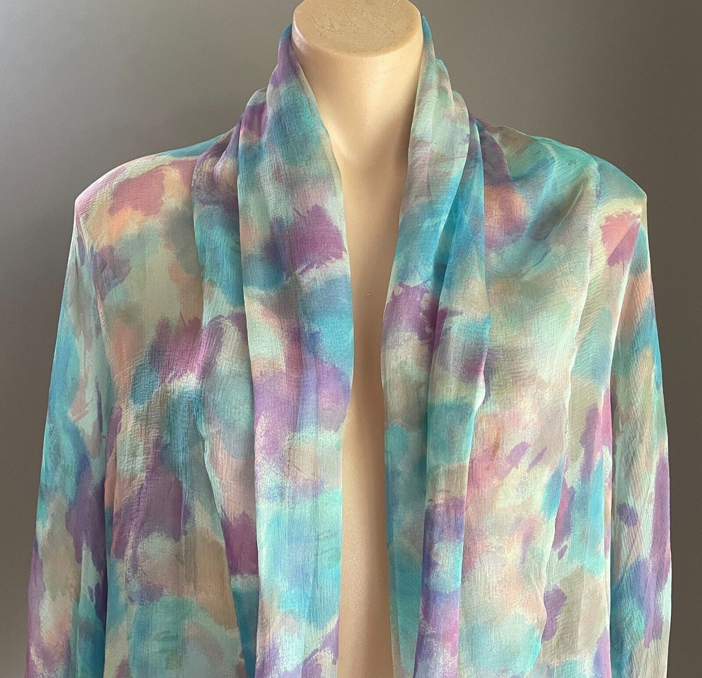 GAY NAFFINE Sheer Watercolour Long Sleeve Bolero Open Top Siz 12 1990s Adelaide